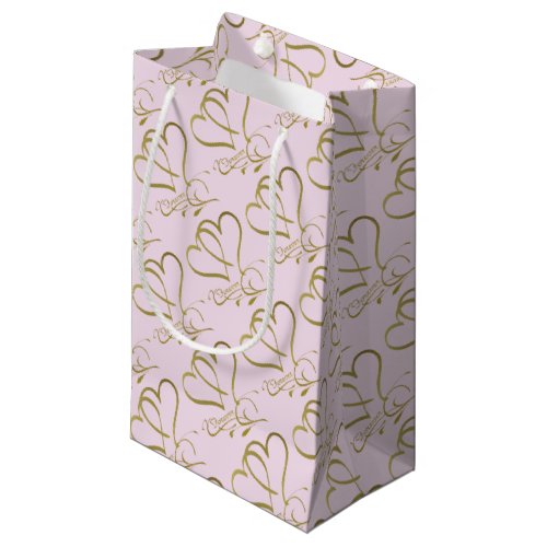 Forever Hearts Gold on Pink Small Gift Bag