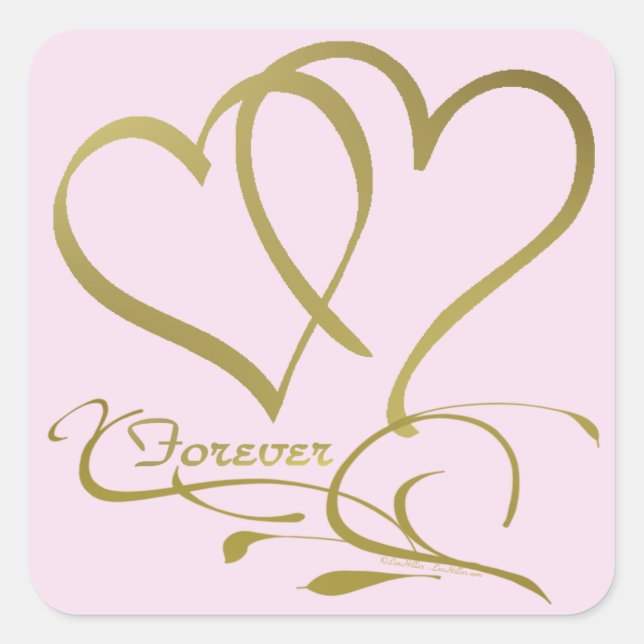 Forever Hearts Gold on Pink Square Sticker (Front)