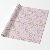 Forever Hearts Gold on Pink Wrapping Paper