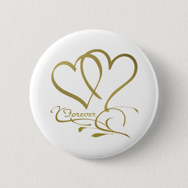 Forever Hearts Gold on White Button (Front)