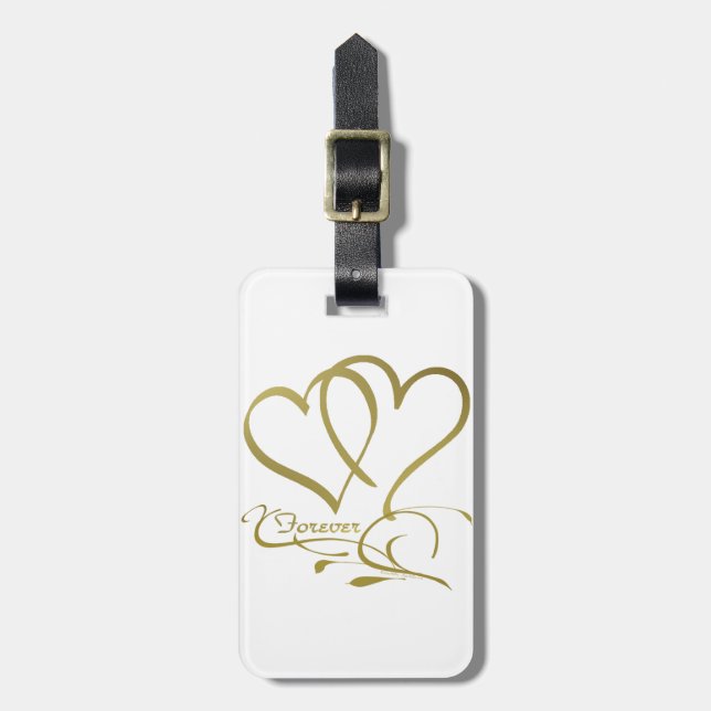 Forever Hearts Gold on White Luggage Tag (Front Vertical)