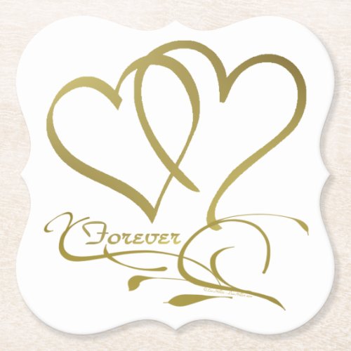 Forever Hearts Gold on White Paper Coaster