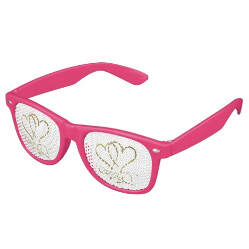 Forever Hearts Gold on White Retro Sunglasses