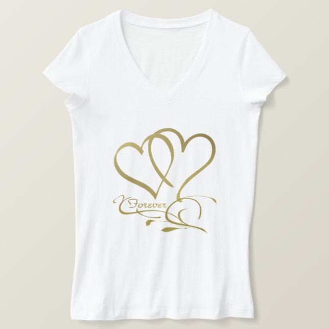 Forever Hearts Gold on White T-Shirt (Design Front)