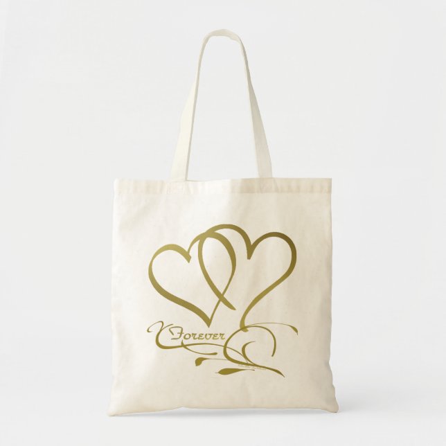 Forever Hearts Gold on White Tote Bag (Front)