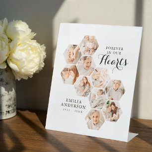 Forever Hearts Memorial Modern 10 Photos Card Pedestal Sign