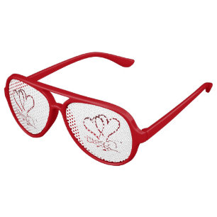 Forever Hearts Red on White Aviator Sunglasses