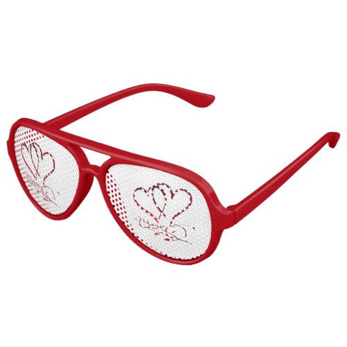 Forever Hearts Red on White Aviator Sunglasses