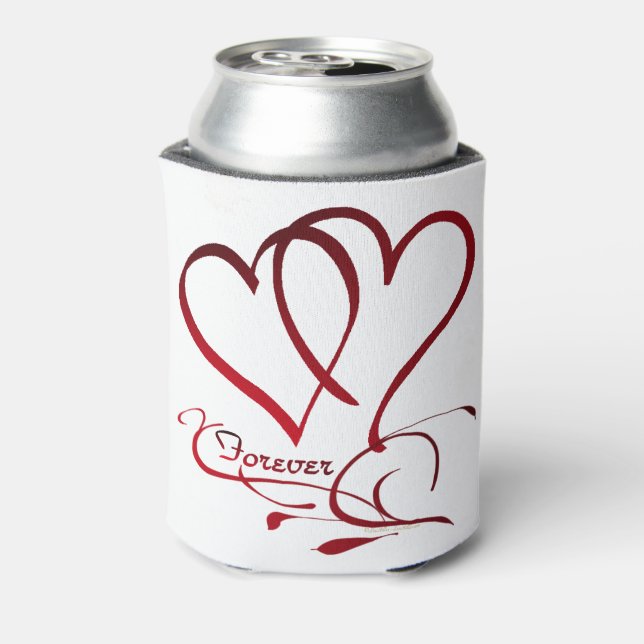 Forever Hearts Red on White Can Cooler (Can Back)