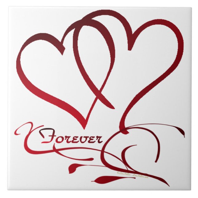 Forever Hearts Red on White Ceramic Tile (Front)