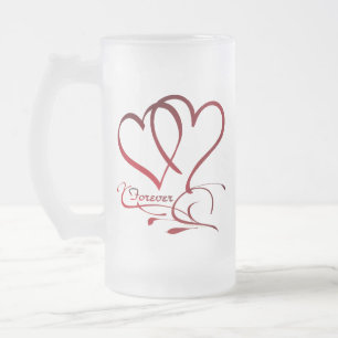 Forever Hearts Red on White Frosted Glass Beer Mug