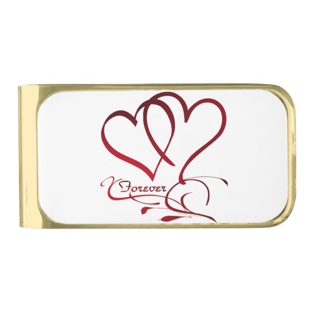 Forever Hearts Red on White Gold Finish Money Clip (Front)