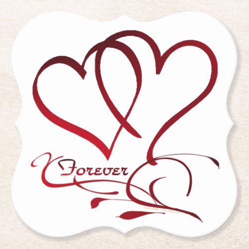 Forever Hearts Red on White Paper Coaster