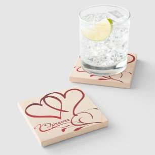 Forever Hearts Red on White Stone Coaster