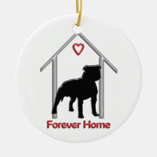 Forever Home Black Pitbull Logo Ceramic Ornament