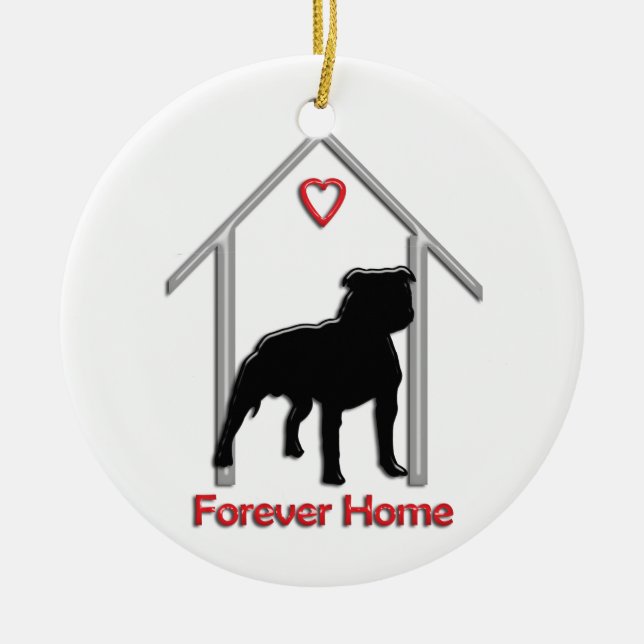 Forever Home Black Pitbull Logo Ceramic Ornament (Front)