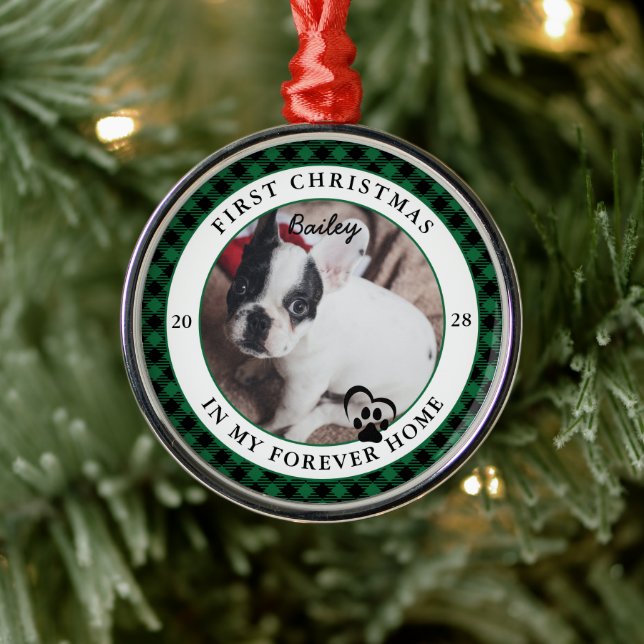 Forever Home Dog's First Christmas Metal Ornament (Tree)