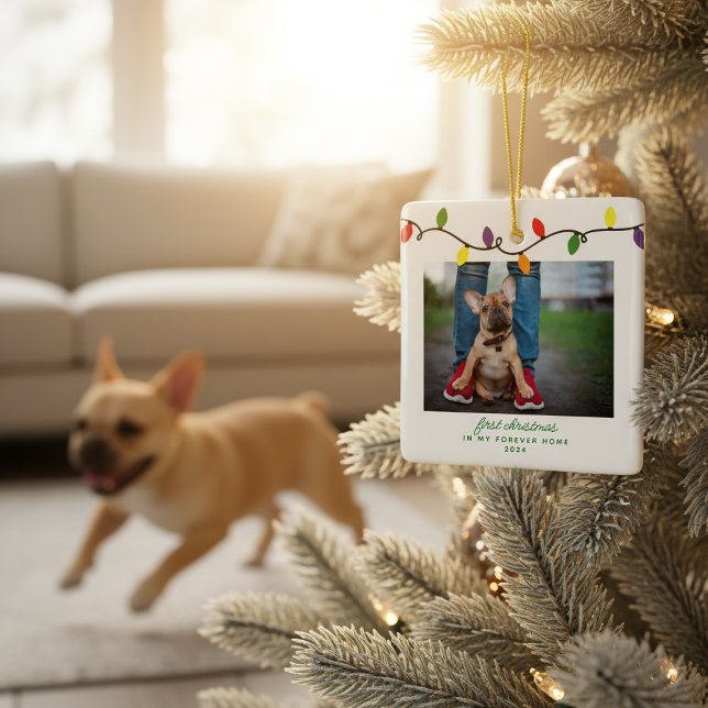 Forever Home First Christmas Pet Rescue Photo Ceramic Ornament (Forever Home First Christmas Pet Rescue Photo Ceramic Ornament)