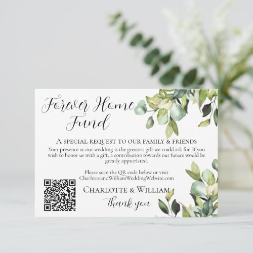 Forever Home Fund QR Code Elegant Green Botanicals Enclosure Card