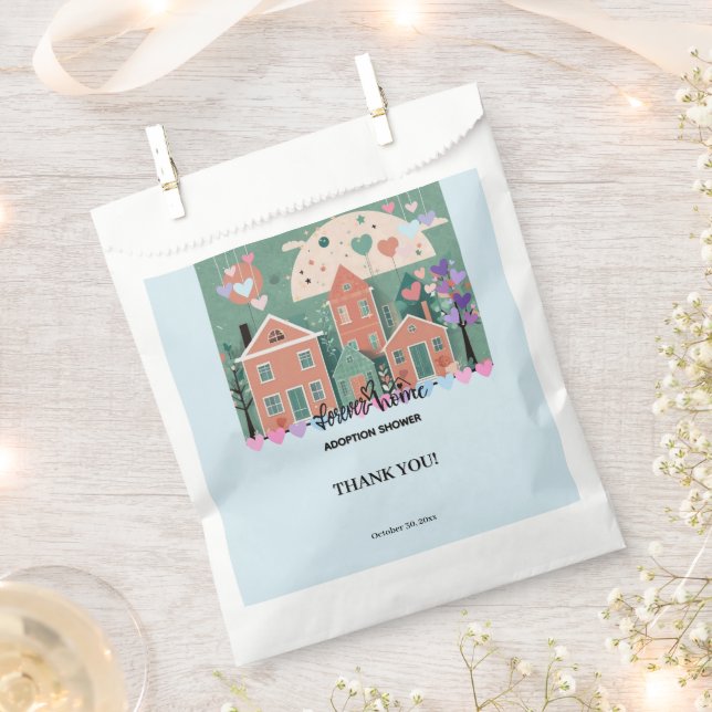 Forever Home Pastel Hearts Adoption Foster Shower Favor Bag (Clipped)