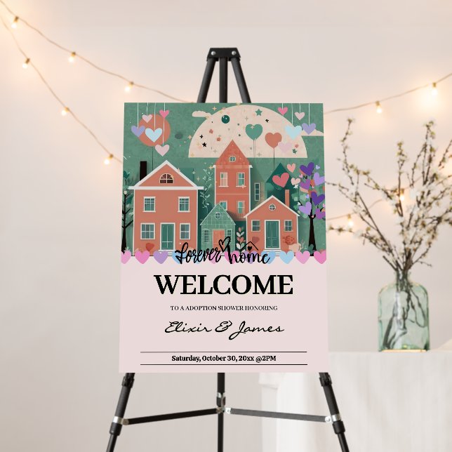 Forever Home Pastel Hearts Adoption Foster Shower Foam Board (In Situ (Stand))