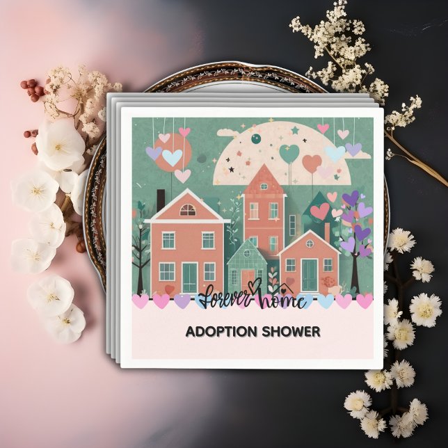 Forever Home Pastel Hearts Adoption Foster Shower Napkins (Creator Uploaded)