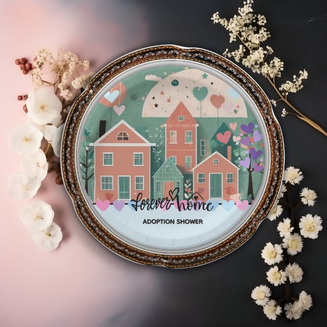 Forever Home Pastel Hearts Adoption Foster Shower Paper Plates (Creator Uploaded)