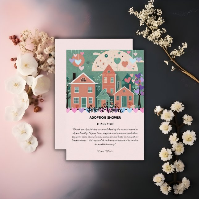 Forever Home Pastel Hearts Adoption Foster Shower Thank You Card (Creator Uploaded)