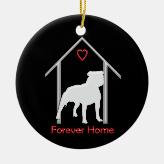 Forever Home White Pitbull Logo Ceramic Ornament (Front)