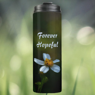 Forever Hopeful White Daisy on Dark Green Thermal Tumbler