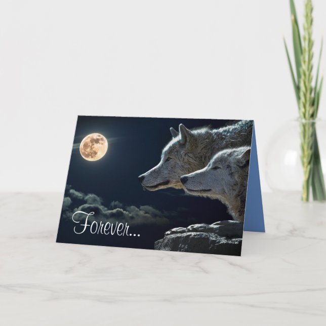 "Forever" & "I Love You" Two Grey Wolves Card (Front)