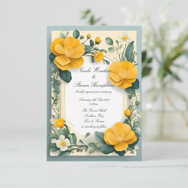 Forever in Bloom Buttercup Wedding Invitation (Standing Front)