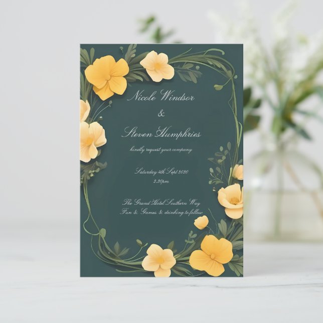 Forever in Bloom Buttercup Wedding Invitation (Standing Front)