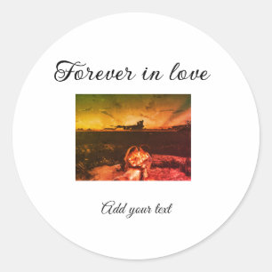 Forever in love add couple photo wedding engaged a classic round sticker