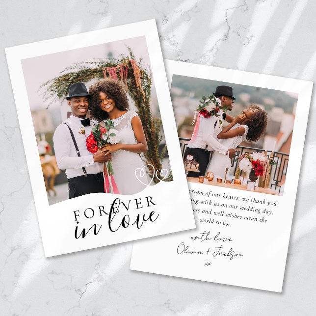 Forever in Love Calligraphy Wedding Photo Thank You Card (Creator Uploaded)