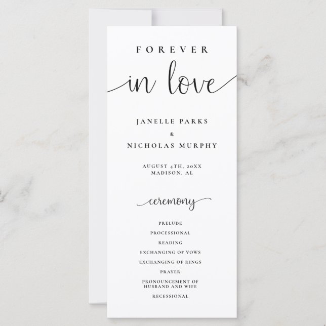 Forever In Love Minimalist Wedding Program (Front)
