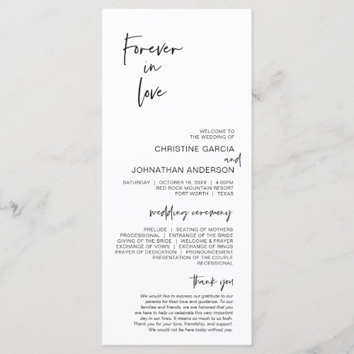 Forever in love Modern Minimalist Wedding Program