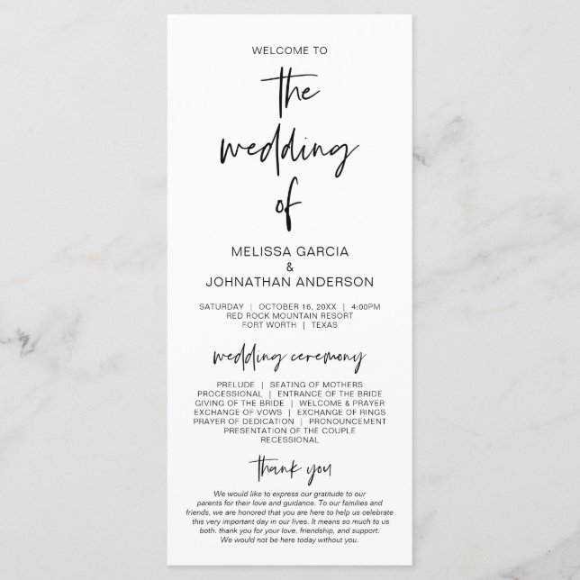 Forever in love, Modern Minimalist Wedding Program (Front)