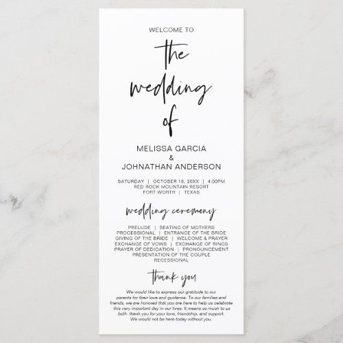 Forever in love Modern Minimalist Wedding Program