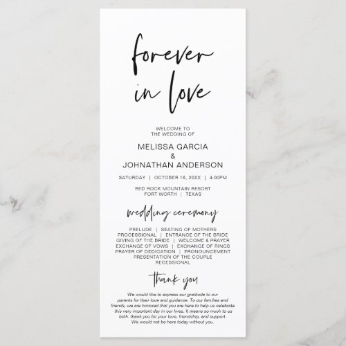 Forever in love Modern Minimalist Wedding Program