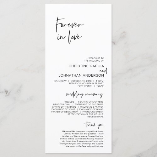 Forever in love Modern Minimalist Wedding Program