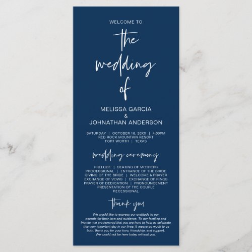 Forever in love Modern Navy Blue Wedding Program