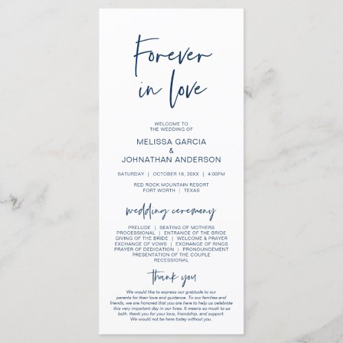 Forever in love Modern Navy Blue Wedding Program