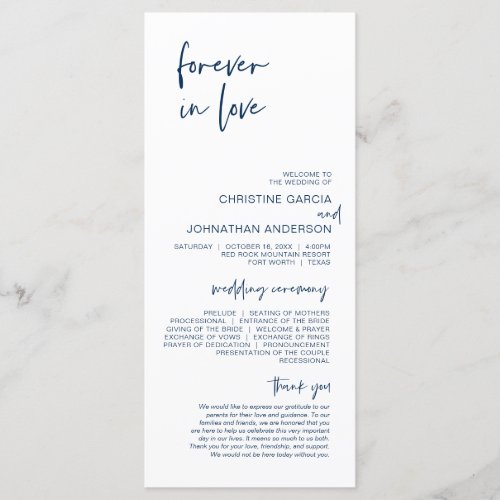 Forever in love Modern Navy Blue Wedding Program