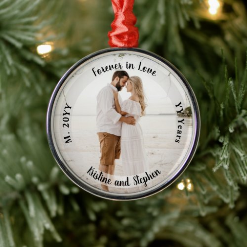 Forever in Love Wedding Anniversary Photo Metal Ornament