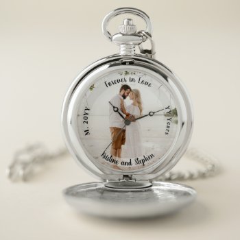 Forever In Love Wedding Anniversary Photo Pocket W Pocket Watch by holidayhearts at Zazzle