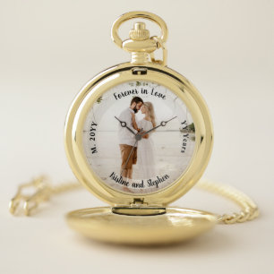 Forever in Love Wedding Anniversary Photo Pocket Watch