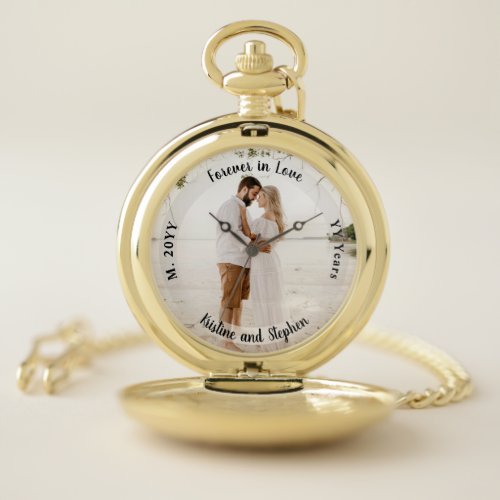 Forever in Love Wedding Anniversary Photo Pocket Watch