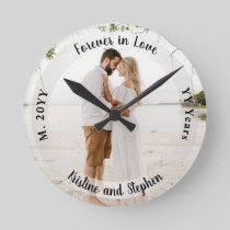 Forever in Love Wedding Anniversary Photo Round Clock