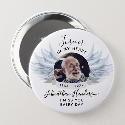 Forever In My Heart Angel Wings Photo Funeral Button